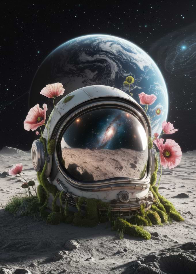 Astronaut Helmet with Flowers