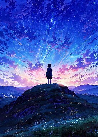Anime Girl Under Starry Sky
