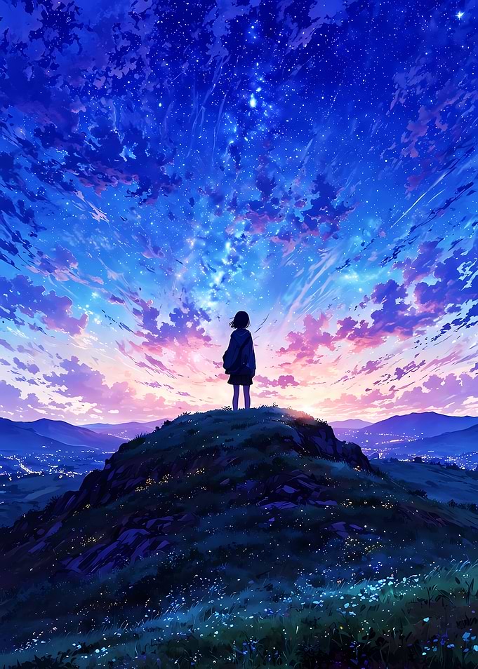 Anime Girl Under Starry Sky