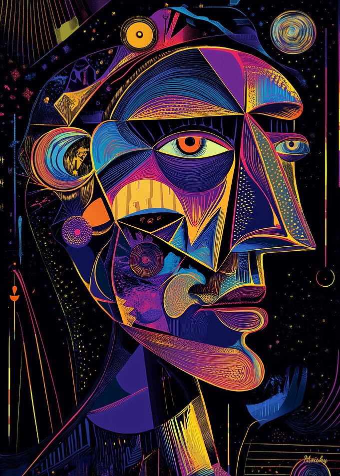 Futuristic Abstract Vision – Neon Cubist Portrait