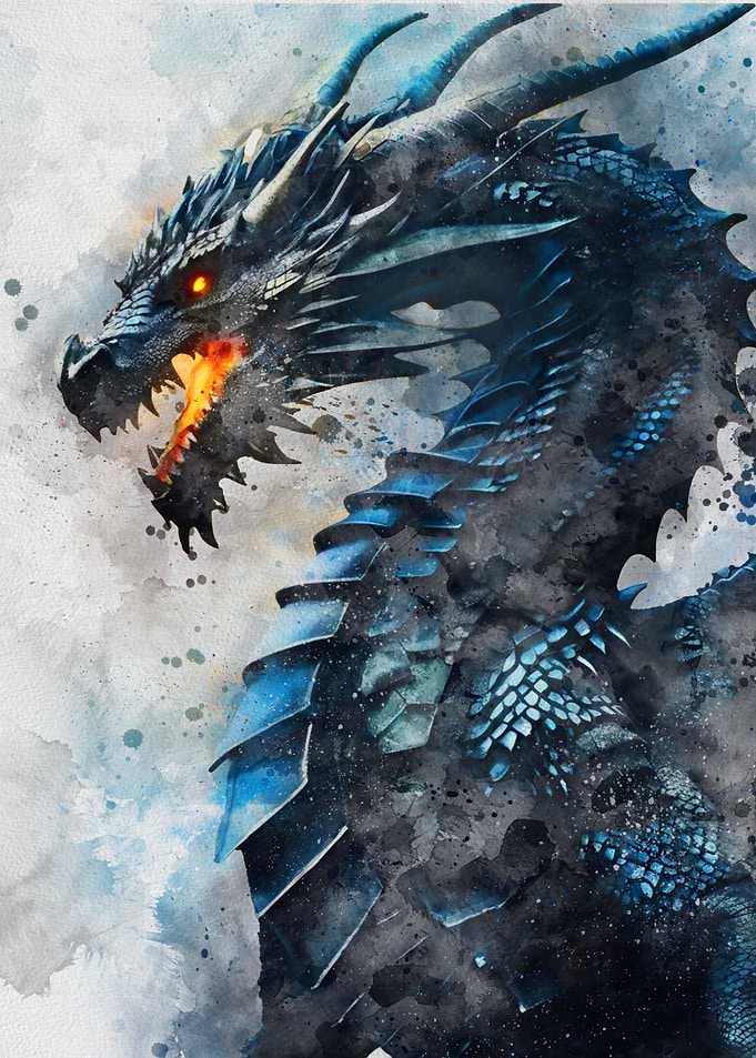 Blue Dragon Watercolor Painting