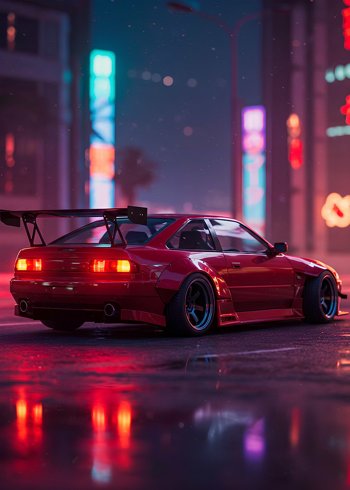 Red Sports Car Night City
