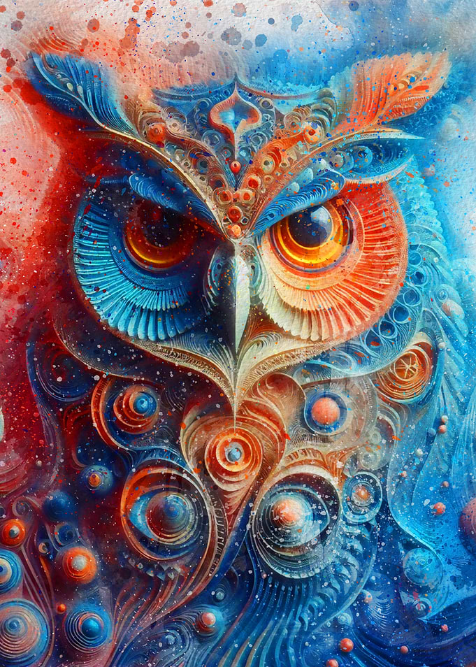 Intricate Owl Abstract Colorful Art