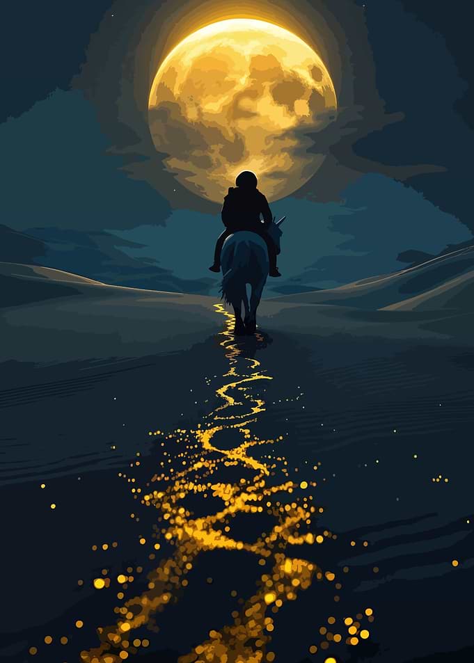 Lone Rider Under Full Moon