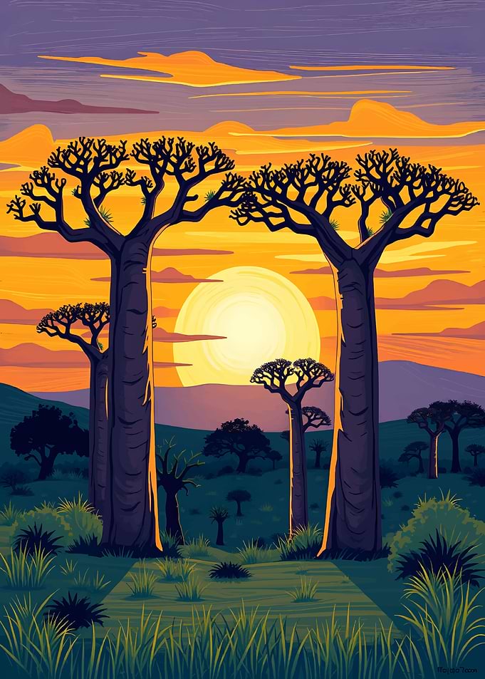 Sunset Baobab Trees