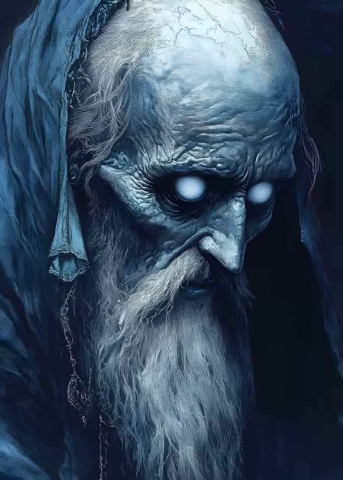 Elderly Man with White Eyes