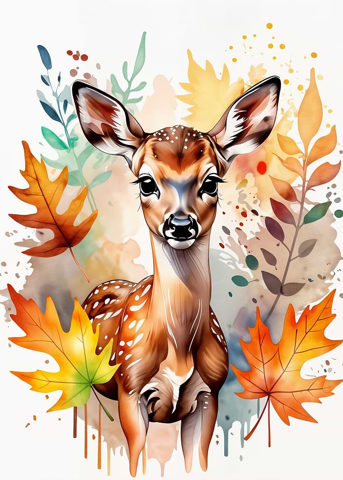 Fawn with autumn leaves