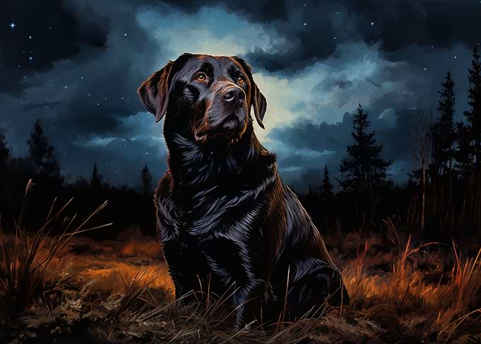 Chocolate Labrador Under Night Sky