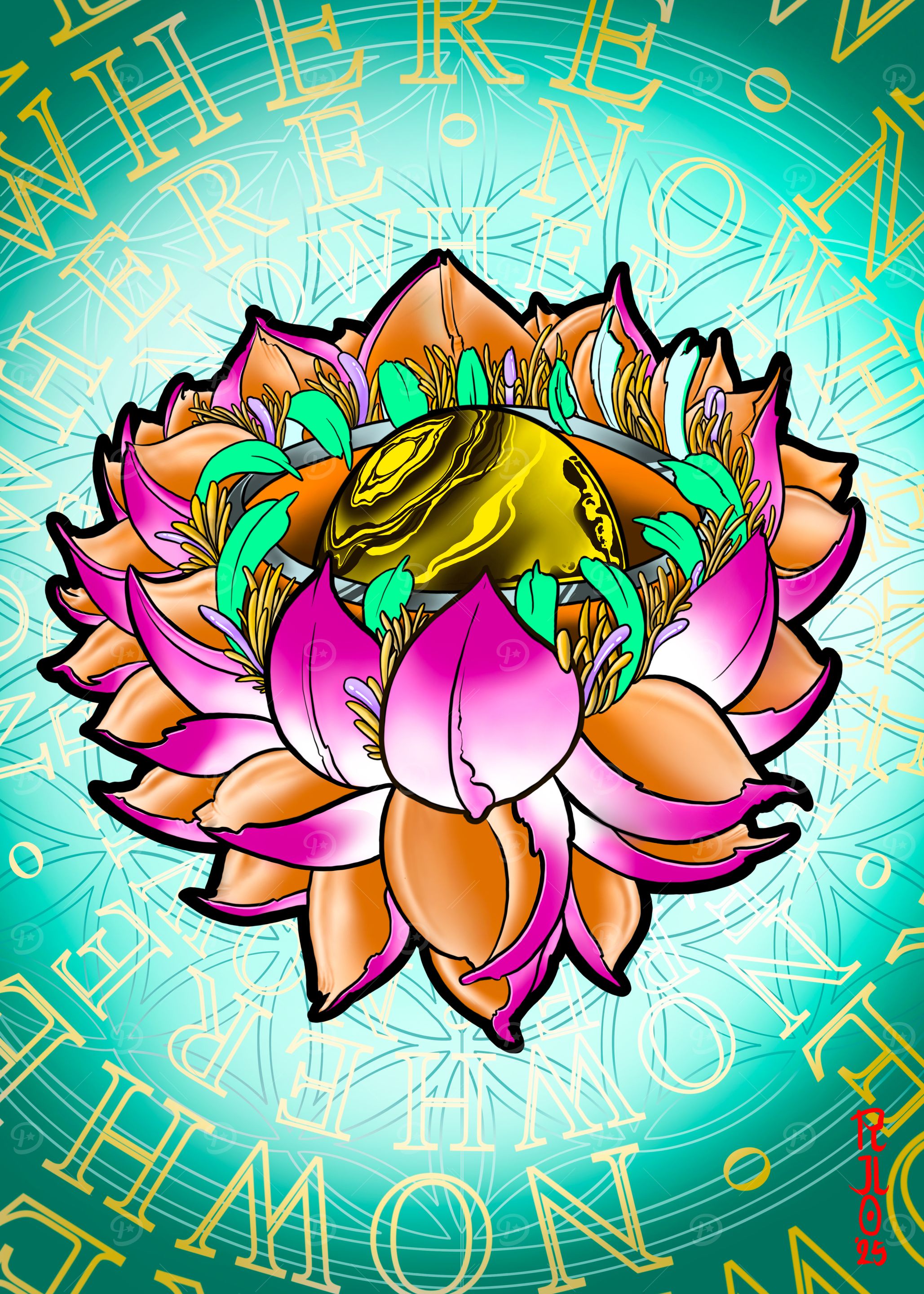 Lotus Flower with Golden Orb