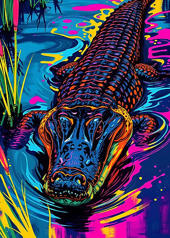 Alligator in Neon Water