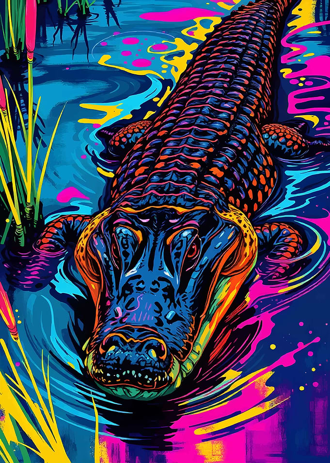 Alligator in Neon Water