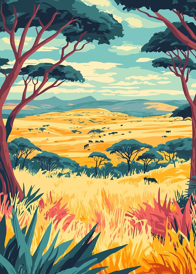 African Savanna Landscape Minimalist Art