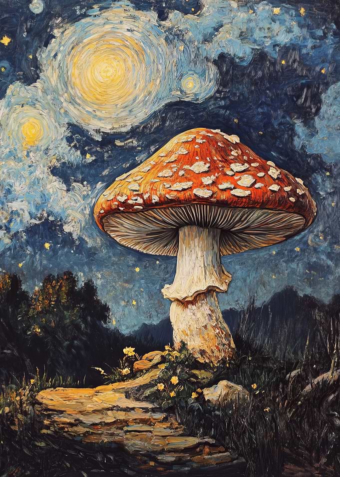 Mushroom Under Starry Night