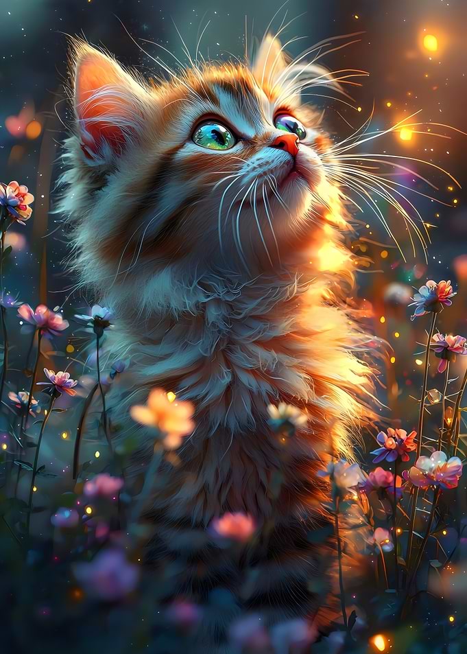 Whimsical Floral Kitten