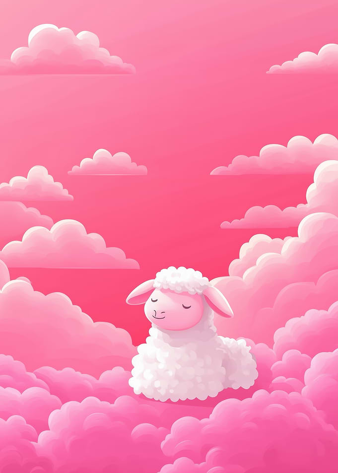 Cute Sheep in Pink Clouds