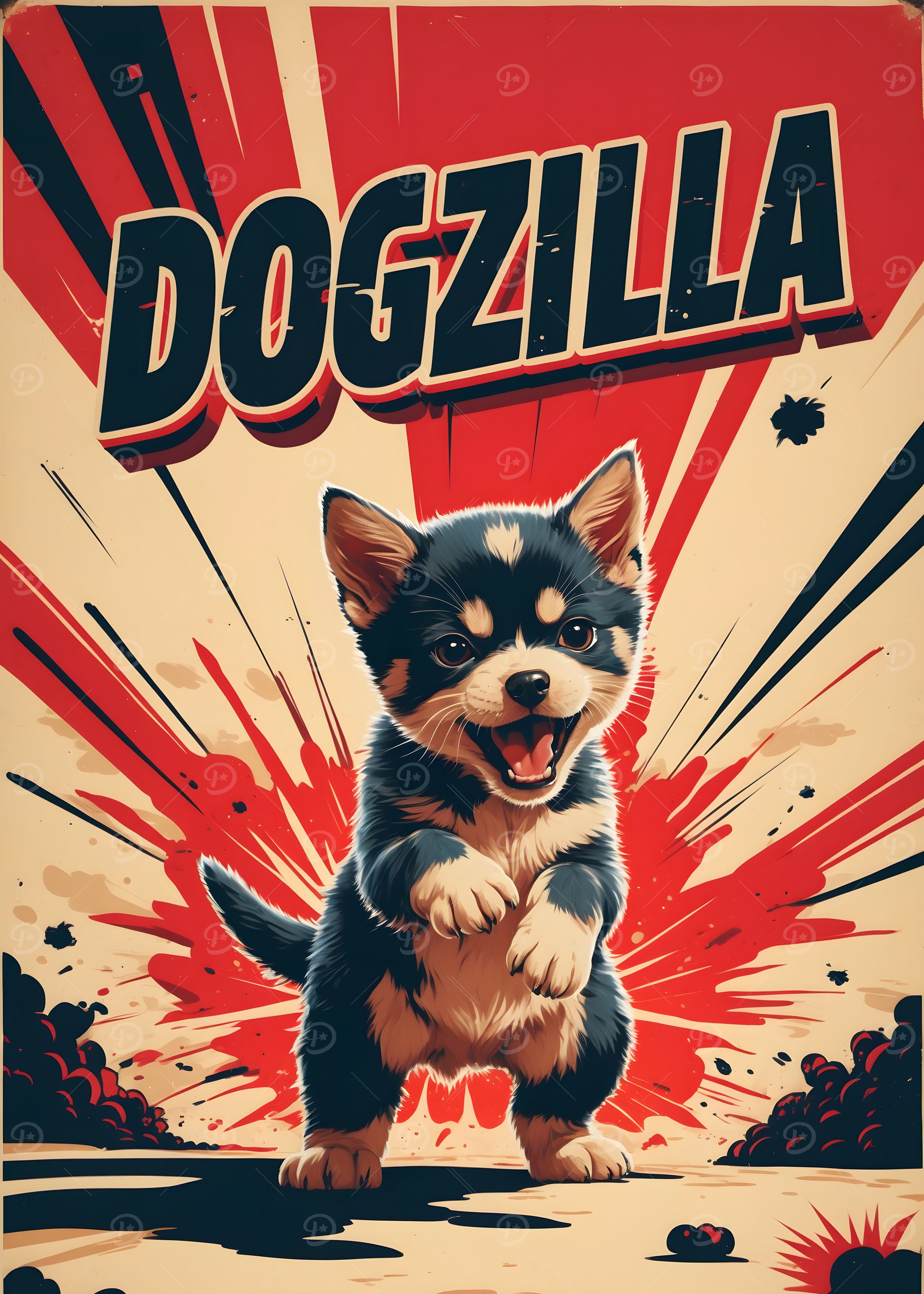 Dogzilla Poster Funny Dog Art