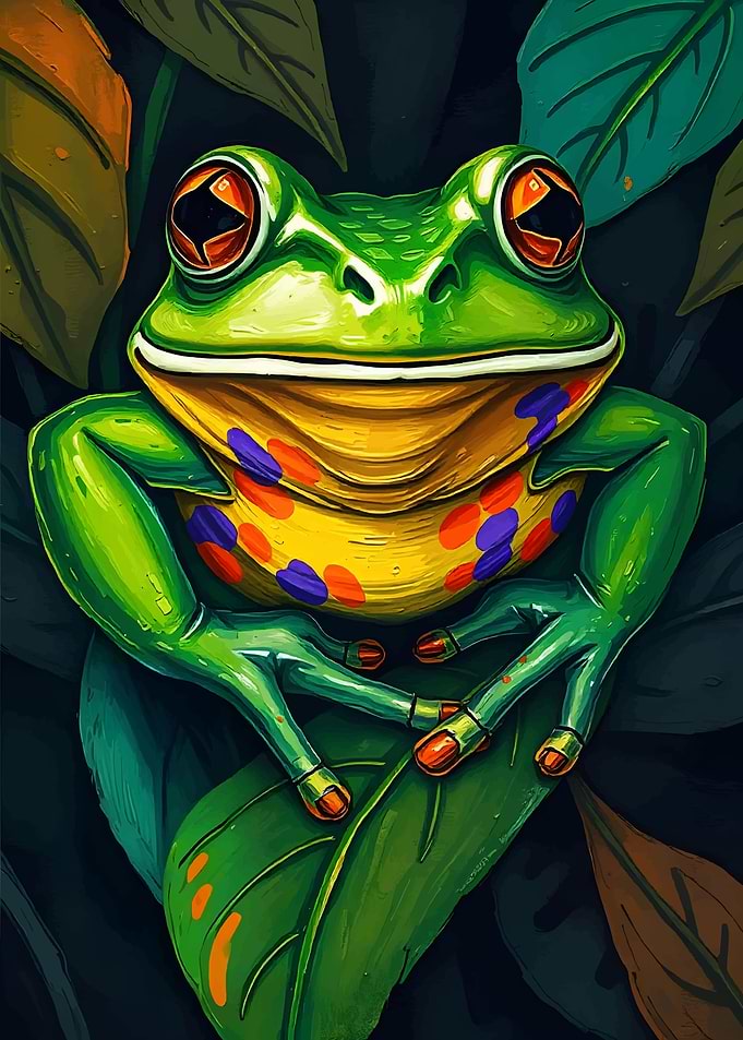Smiling Frog on Leaf