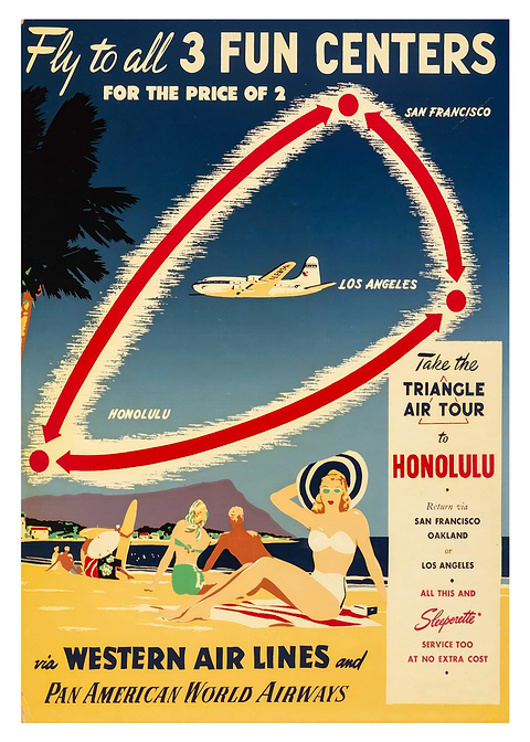 Triangle Air Tour to Honolulu — vintage travel poster on metal