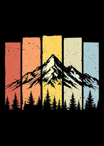 colorful vintage retro sunset outdoors wildlife nature mountains distressed pine trees silhouette cute graphic cool Landscape design