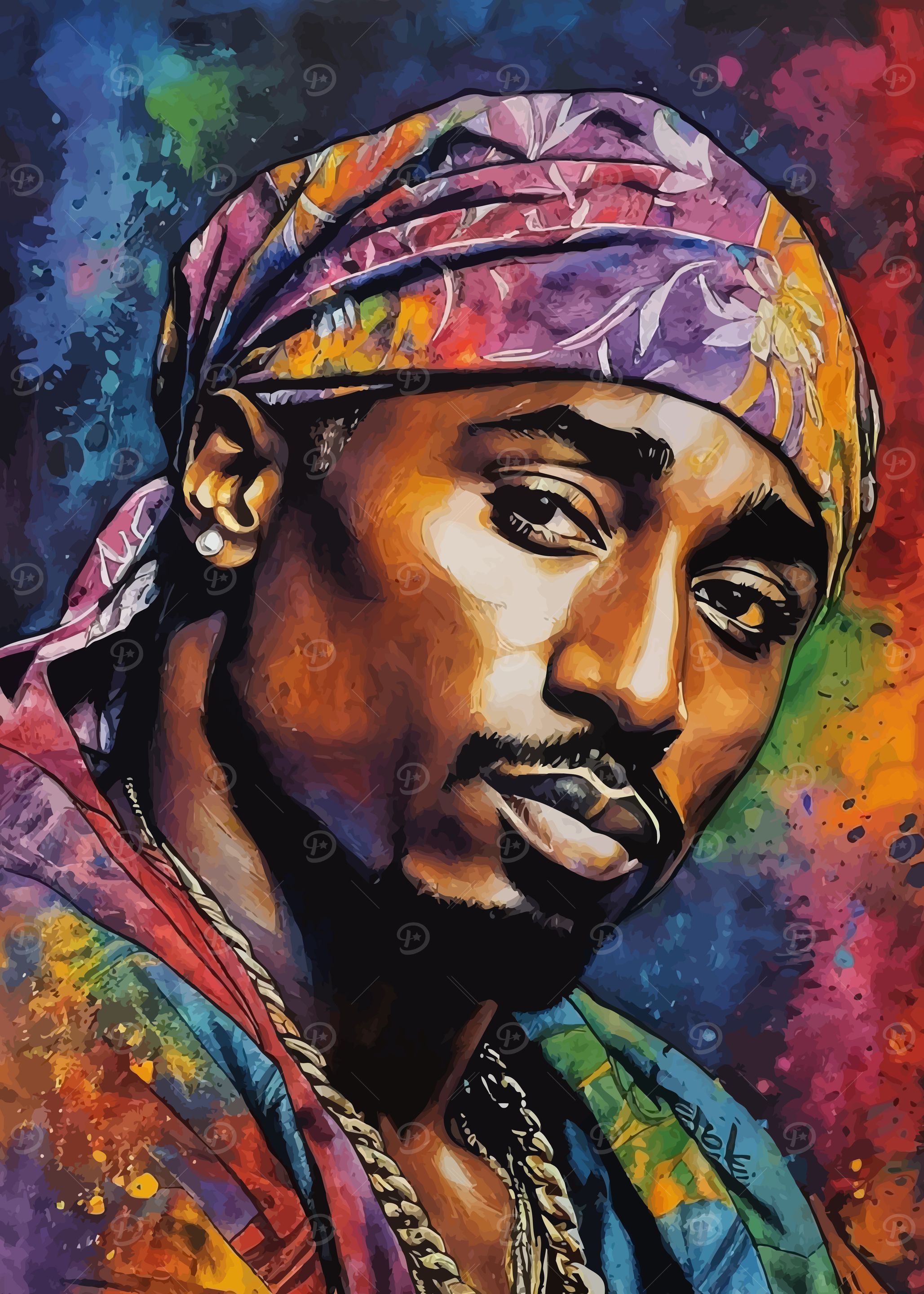 Tupac Shakur 2Pac Watercolor Portrait