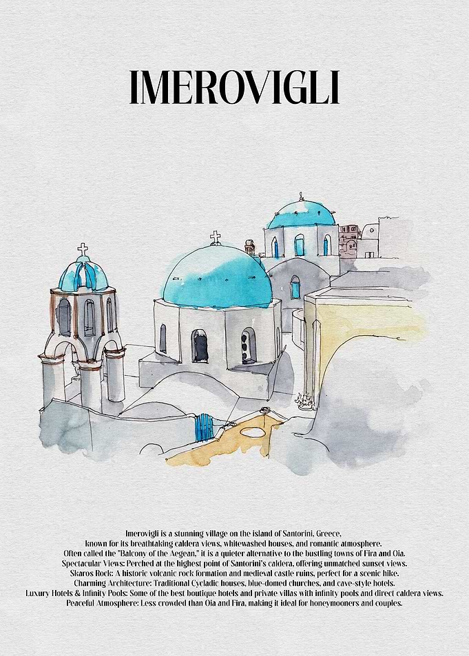 Imerovigli Santorini Watercolor