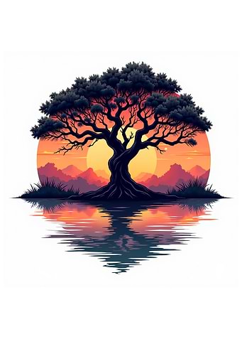 mountains outdoors wildlife nature vintage retro sunset big tree reflection cool graphic cute design