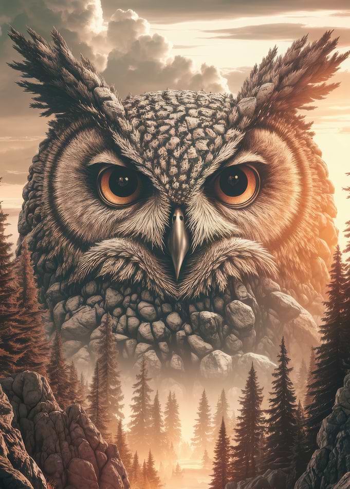 Stone Owl in Forest