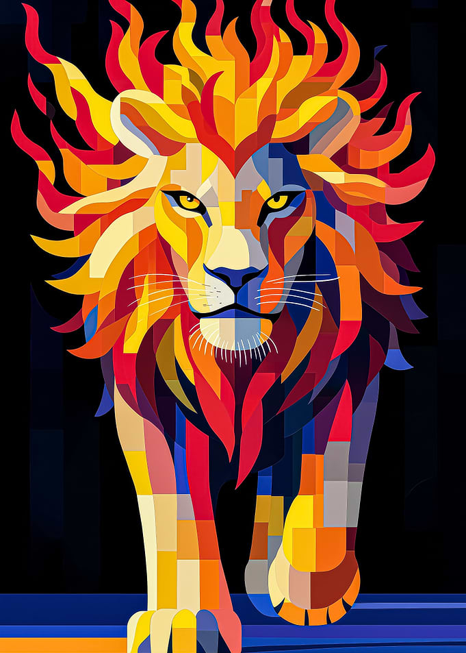 Fiery Lion Abstract Art