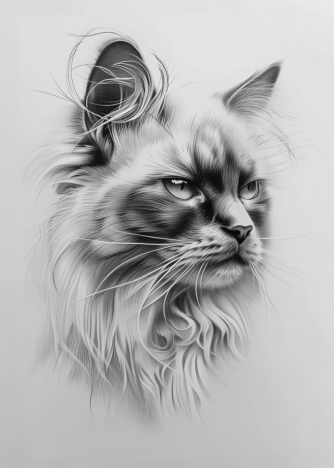 Pencil Drawing of a Ragdoll Cat