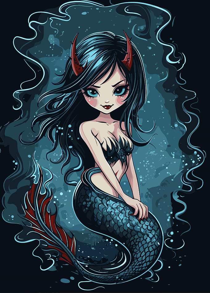 Cute Dark Mermaid Illustration