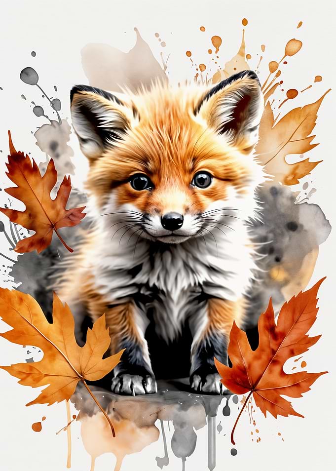 Fox with autumn leaves
