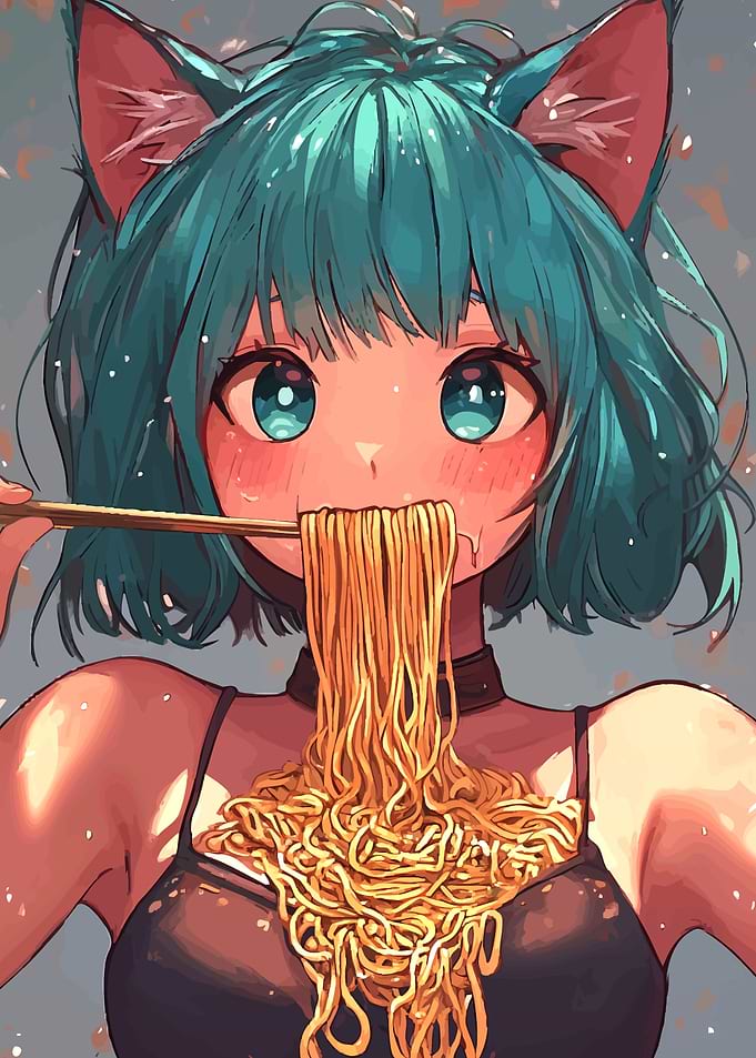 Anime Girl Eating Noodles