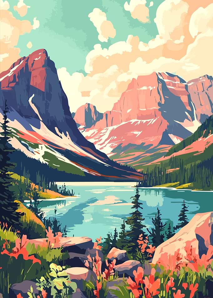 Montana Glacier Lake Nature Art