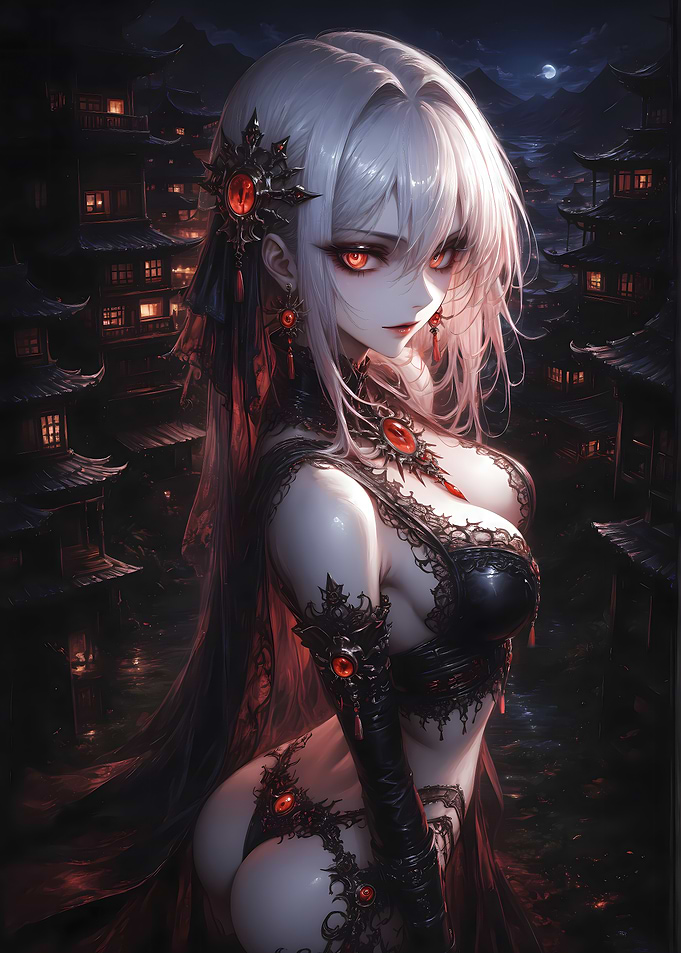 Anime Girl in Black Lace