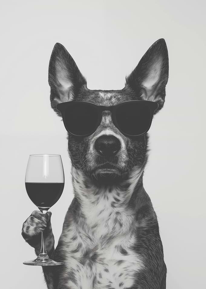 Blue Heeler Dog with Wine Glass