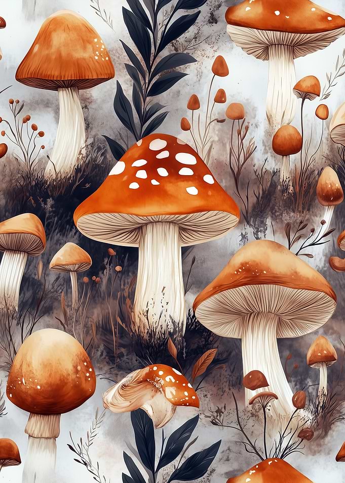 Watercolor Mushroom Pattern