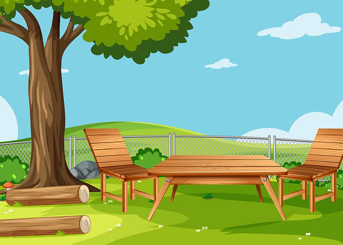 Wooden Table and Chairs in a Park