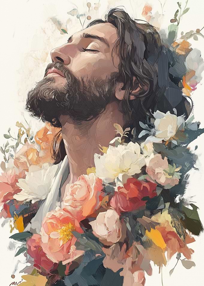Jesus Surrounded by Flowers
