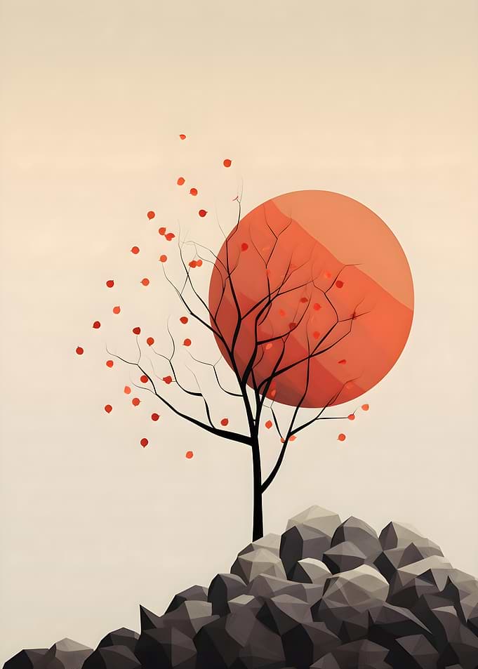 Minimalist Tree and Sun
