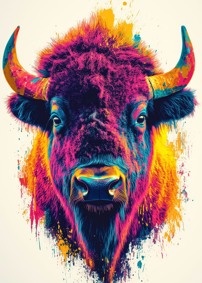 Neon Bison Portrait