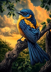 Blue and Yellow Bird on Branch