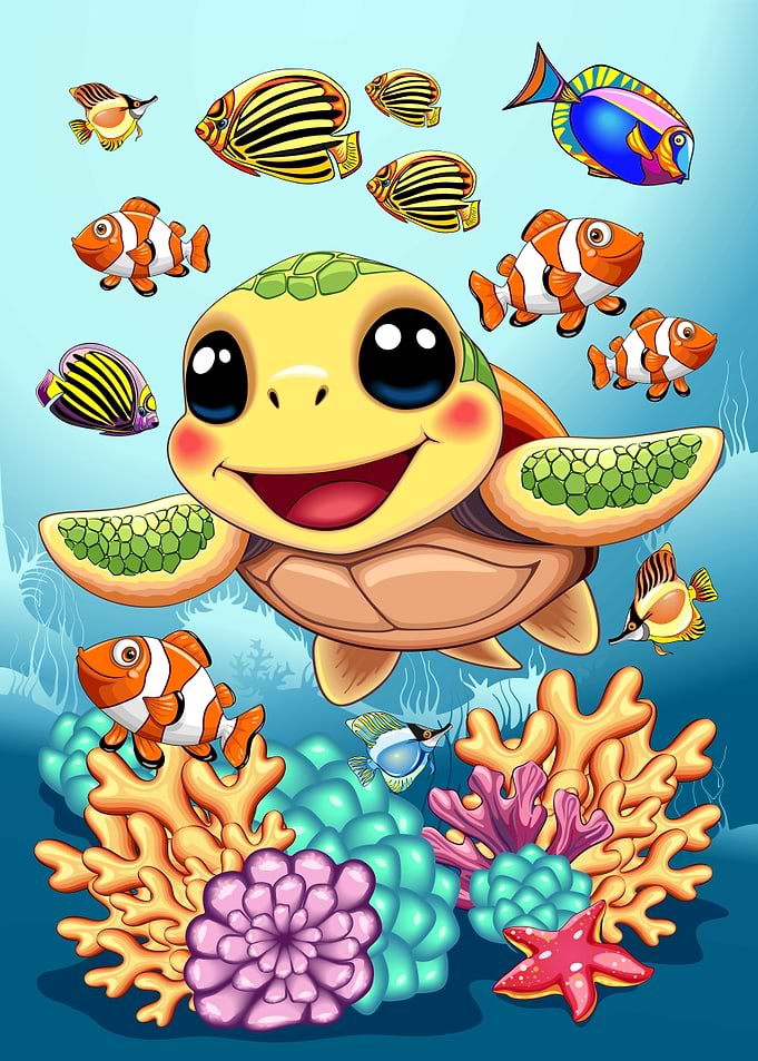 Sea Turtle Baby Happy and Cute Character