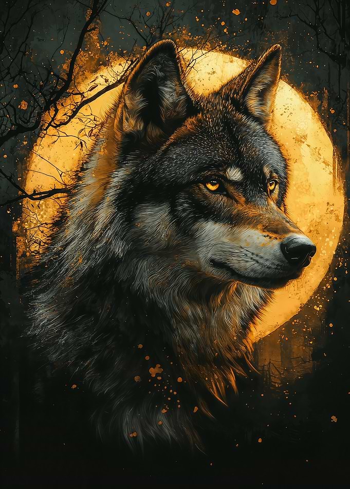 Alpha Wolf Under Full Moon
