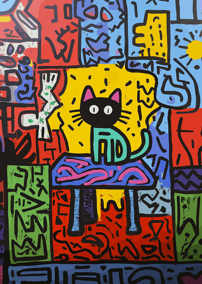 Pop Art Black Cat on Table