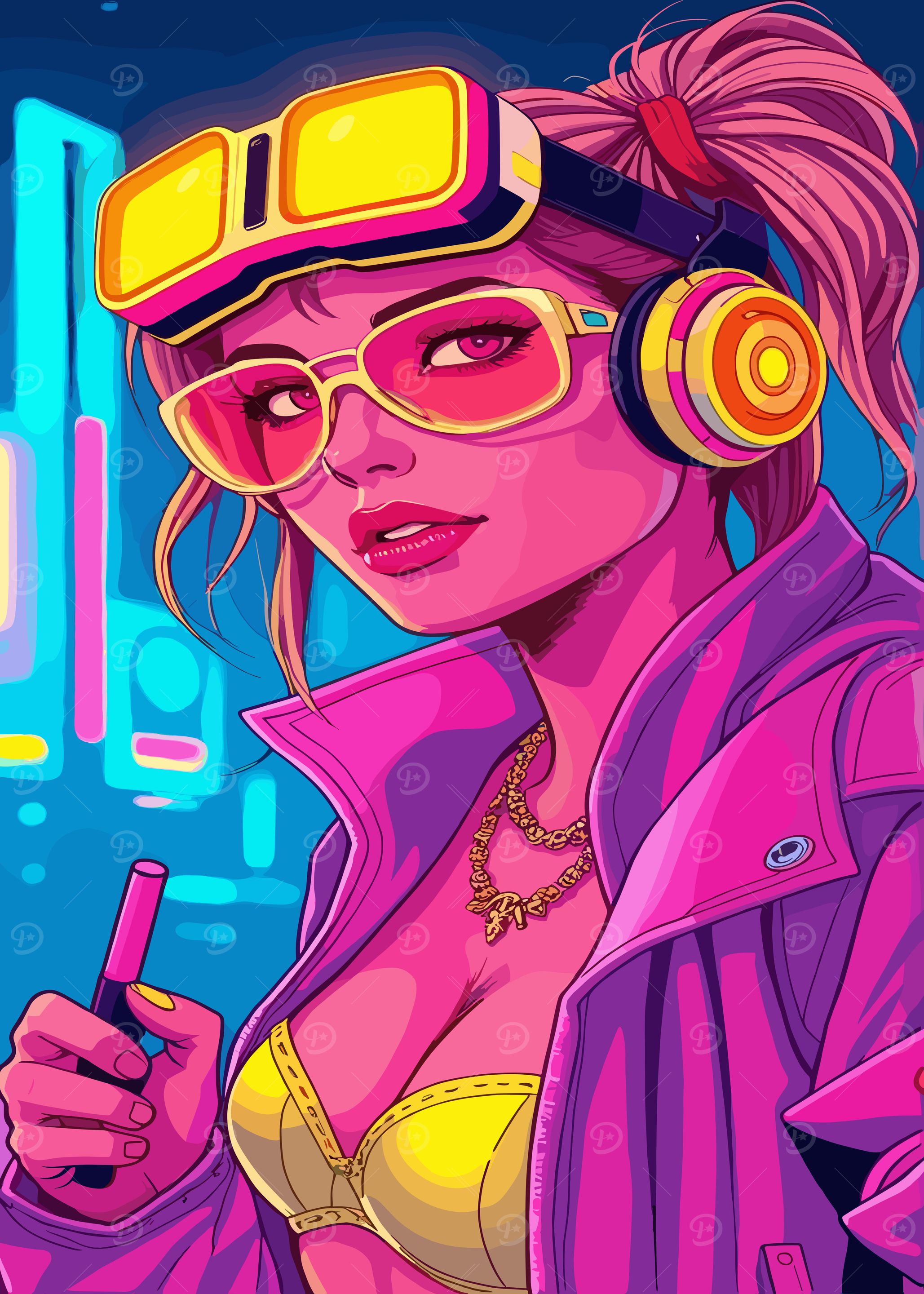 Cyberpunk Girl with Headphones