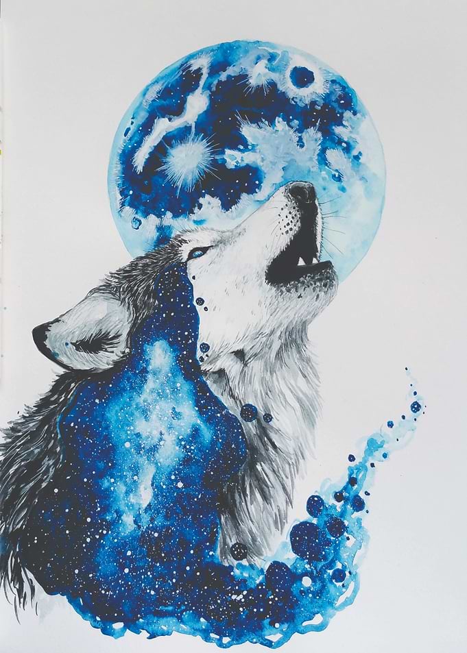Wolf Howling at the Moon