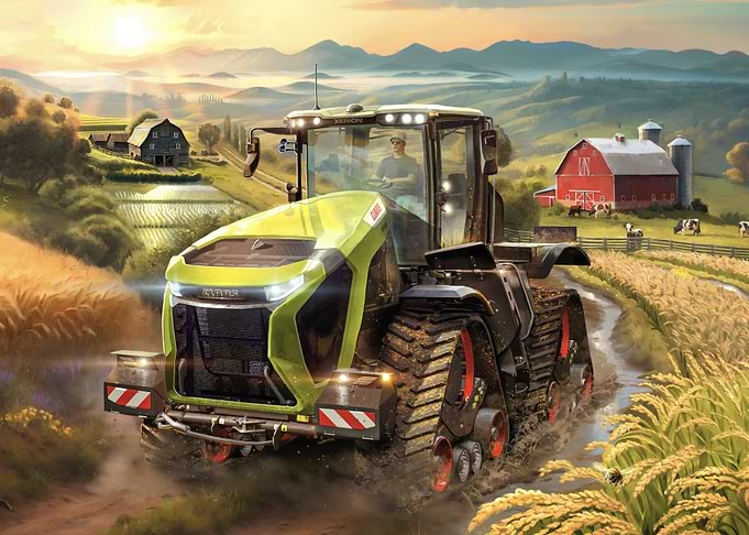 Modern Tractor in Rural Landscape