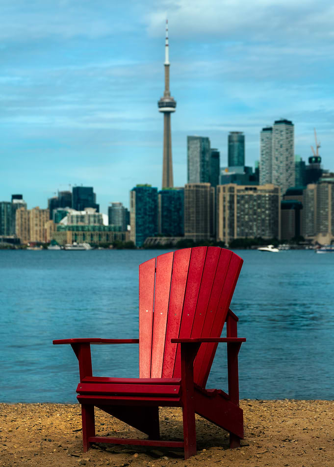 Red Chair by Lake Ontario, CN Tower