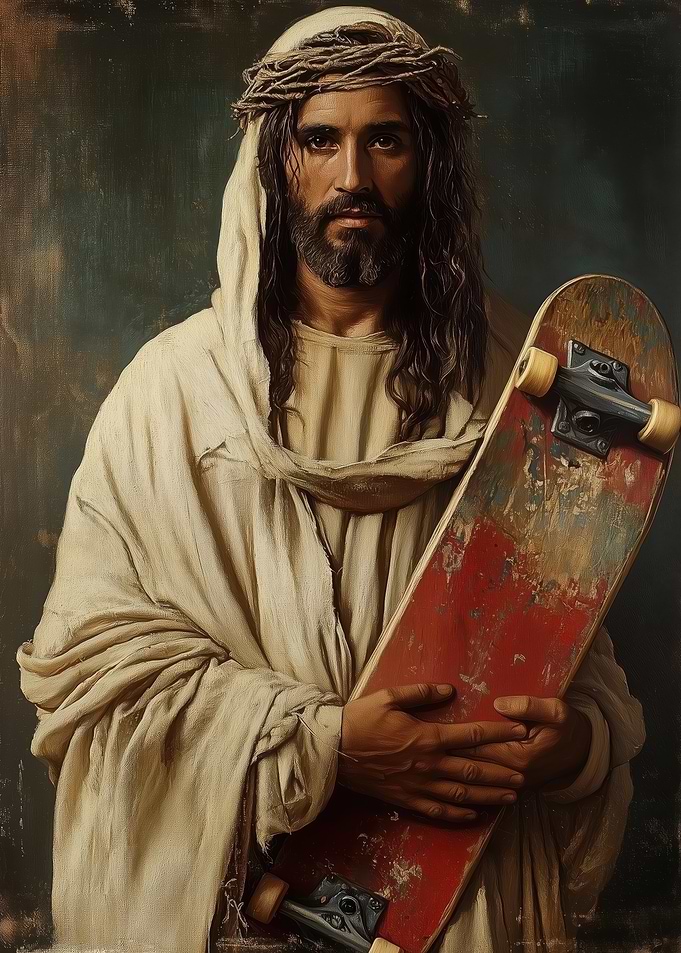 Jesus with Skateboard