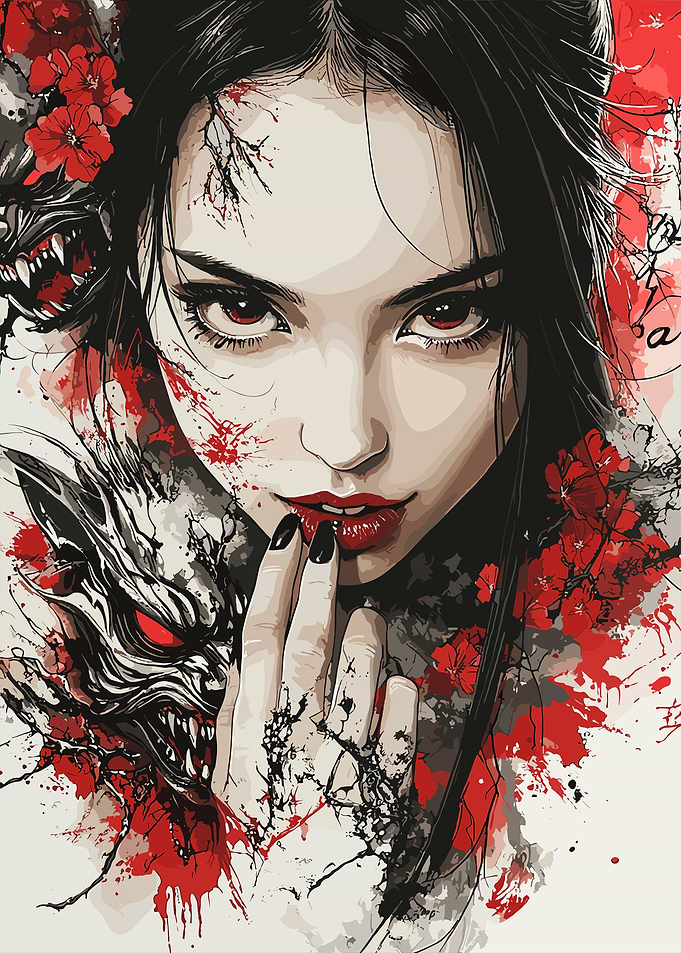 Red-Eyed Woman with Wolf